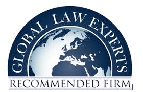 Logo of Global Law Experts Recommended Firm featuring a globe.