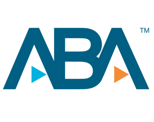 Stylized ABA logo with blue and orange arrow elements.