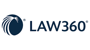 Logo of LAW360 with a blue circular emblem and text.
