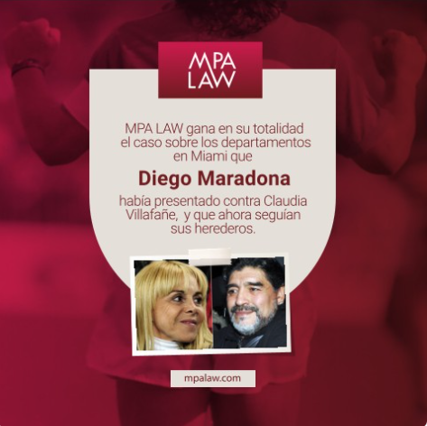 Announcement of MPA Law winning the Diego Maradona case against Claudia Villafañe.